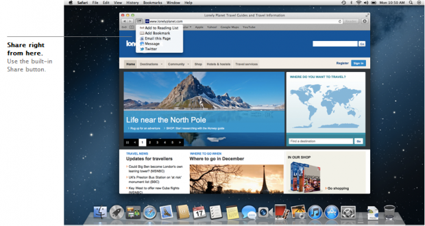 Mac OS X Mountain Lion - Share Sheets (Bild: Apple)